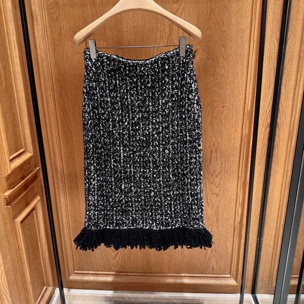 Fringe-Trim Wool Blend Skirt