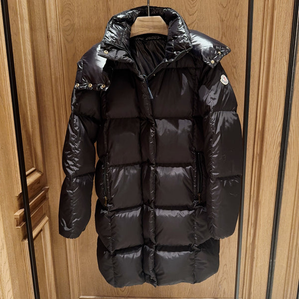 Litte Square-Quilted Hooded Long Down Jacket