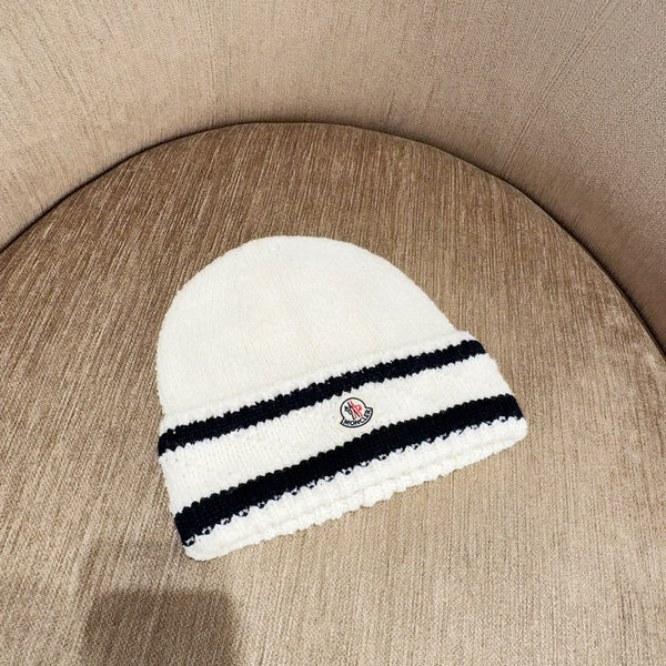 Striped Wool Cotton Blend Beanie
