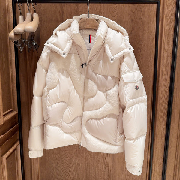 Candes Hooded Teddy Intarsia Short Down Jacket