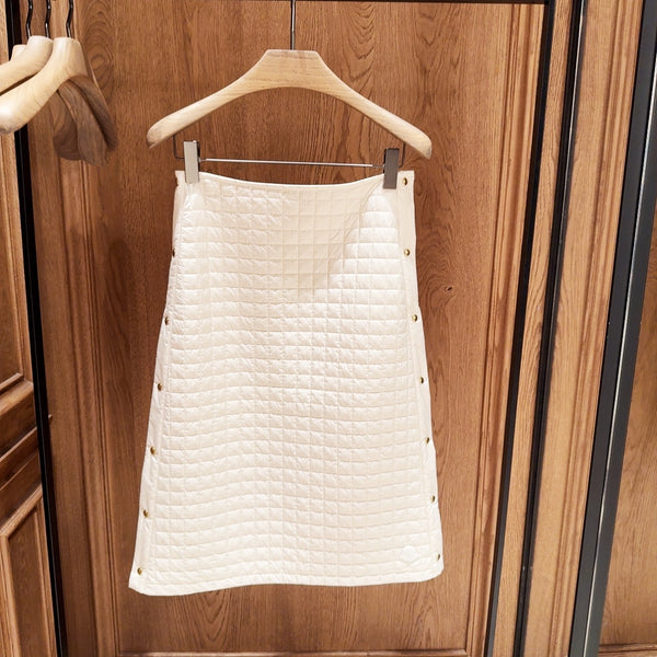 Square-Quilted Padded Midi Skirt