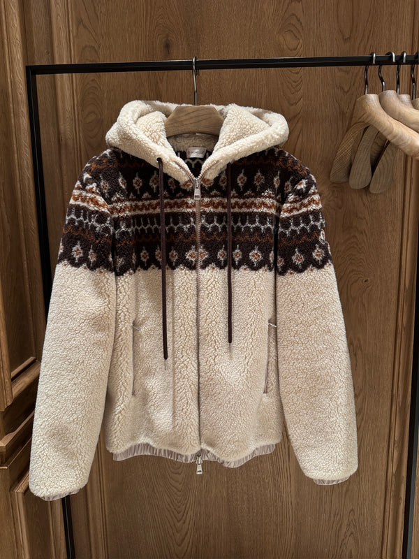 Geometric Jacquard Wool Blend Hoodie