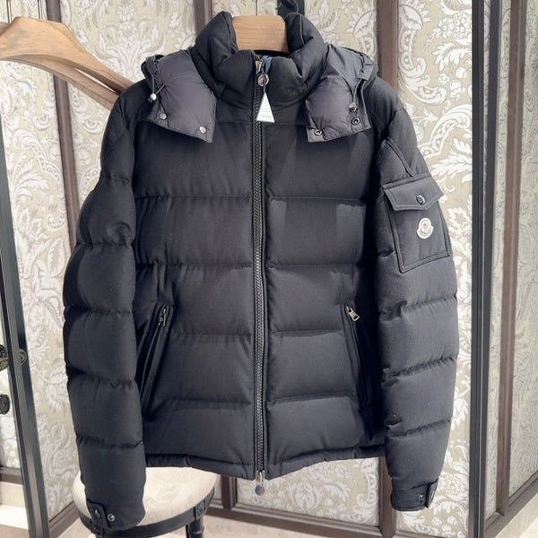 Classic Montgenevre Hooded Wool Flannel Short Down Jacket